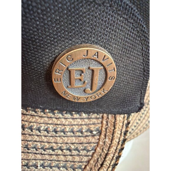 Eric Javits Black & Natural Straw Visor Sun Hat Adjustable Band Womens - Picture 3 of 5